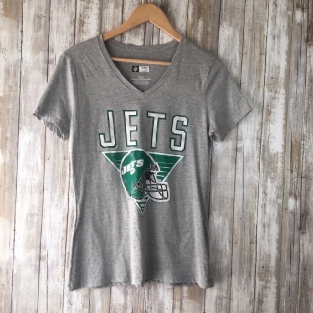 NFL New York Jets Gray V Neck Logo Tee Women’s Medium Football Shirt